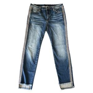 MISS ME M2085AK2 Embroidered Side Stripes Raw Hem Ankle Skinny Denim Jeans Sz 30